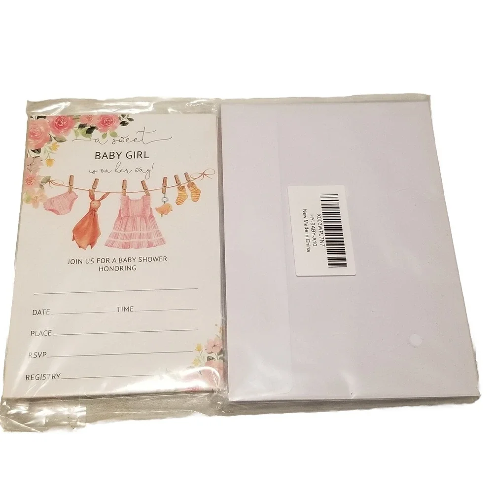 Baby Girl Baby Shower 25 Pack Invitations W/ Envelopes‎ New